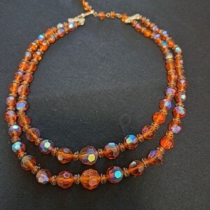 Amber Aroaborialis vintage double strand necklace.
